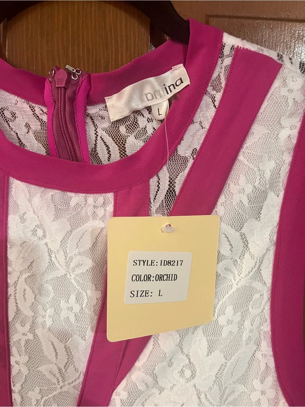 Ina hot pink and white dress with lace